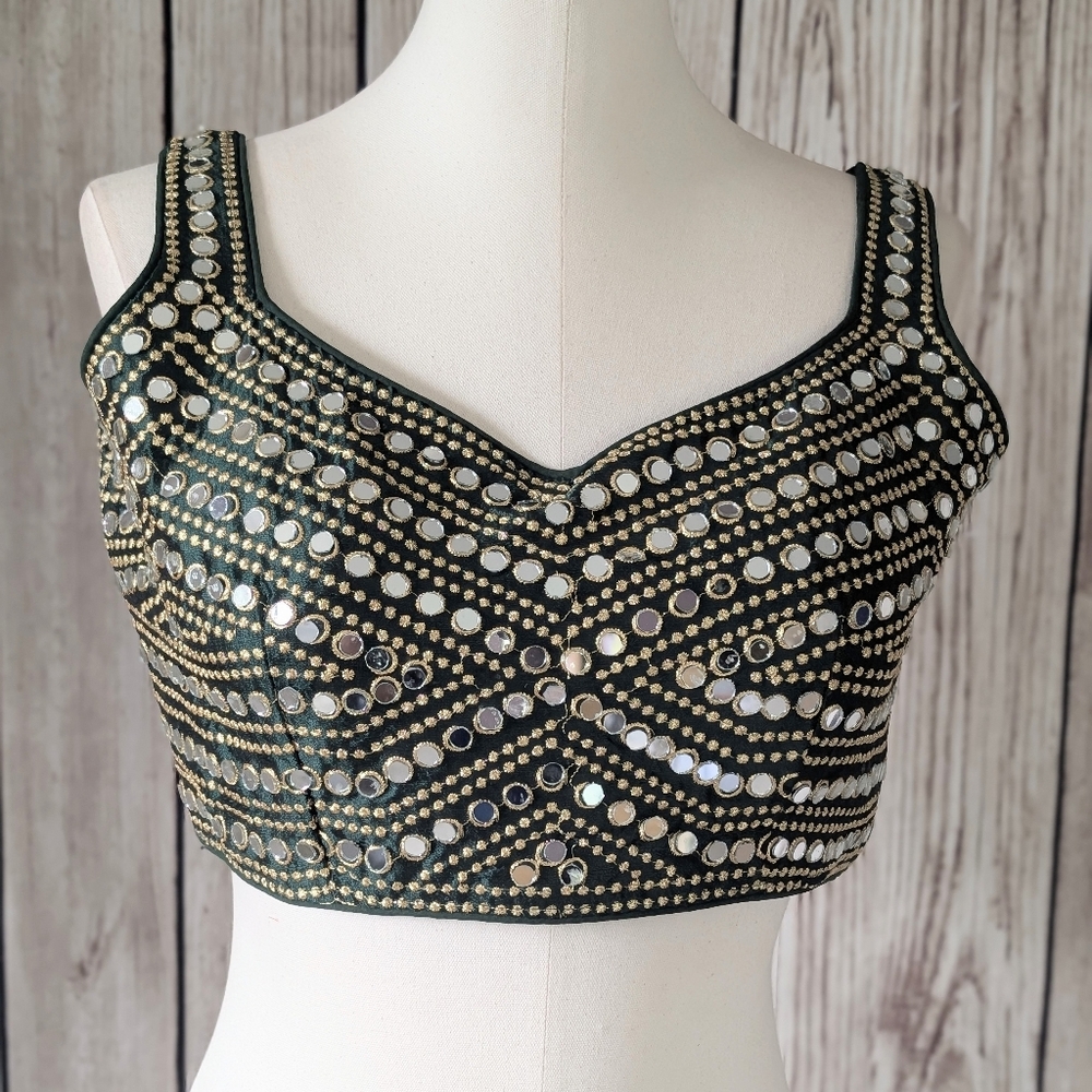 Embellished Black and Gold Saree Blouse
